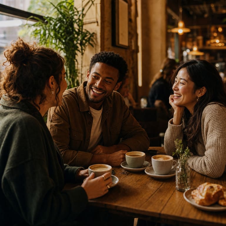 People meeting for coffee in a warm cafe