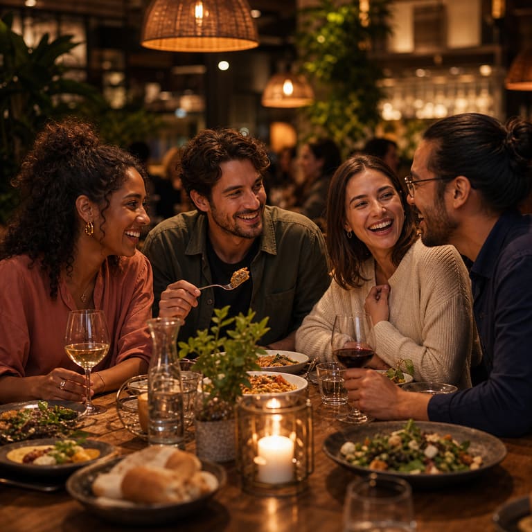People sharing dinner at a restaurant